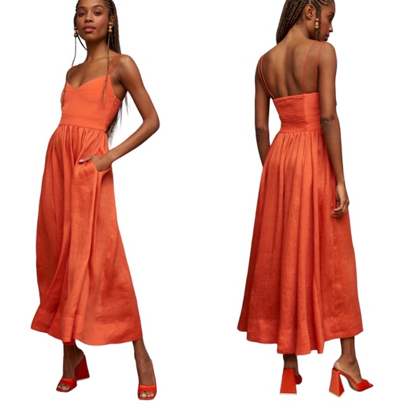 La Ligne Dresses & Skirts - La Ligne Silk and Linen Tracy Midi Dress Tangerine XL NWT